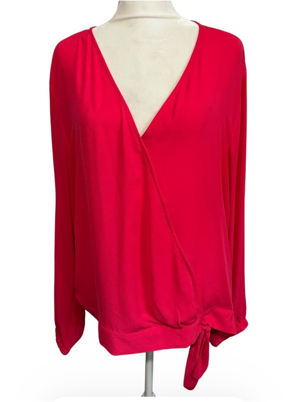 LOFT Bright Red V-Neck Wrap Tie-Hem Blouse size XL